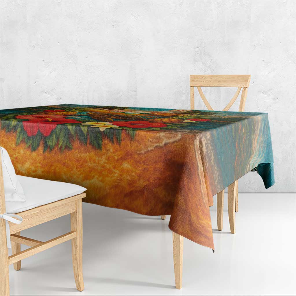 Hawaiian Turtles on Beach Tablecloth with Pineapple Tropical Plant and Lei LT03 - Polynesian Pride