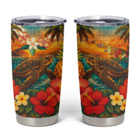 Hawaiian Turtles on Beach Tumbler Cup with Pineapple Tropical Plant and Lei LT03 Multicolor - Polynesian Pride