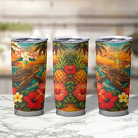 Hawaiian Turtles on Beach Tumbler Cup with Pineapple Tropical Plant and Lei LT03 - Polynesian Pride