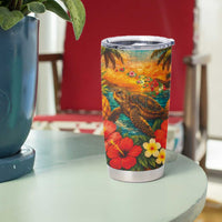 Hawaiian Turtles on Beach Tumbler Cup with Pineapple Tropical Plant and Lei LT03 - Polynesian Pride