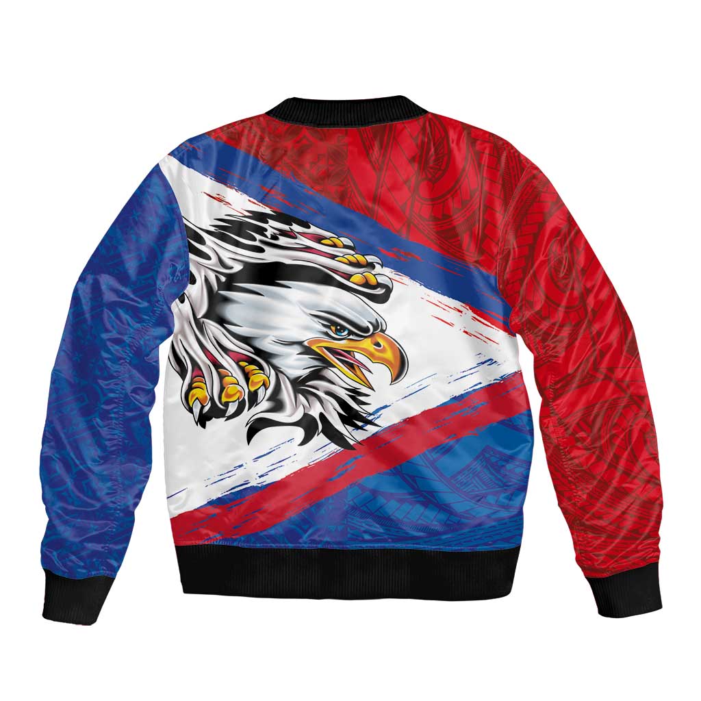 American Samoa Flag Day Bomber Jacket Polynesian Art Geometric with Flag Brush Style
