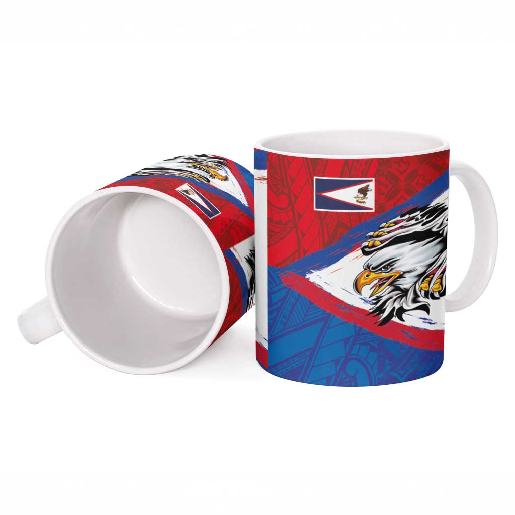 American Samoa Flag Day Ceramic Mug Polynesian Art Geometric with Flag Brush Style