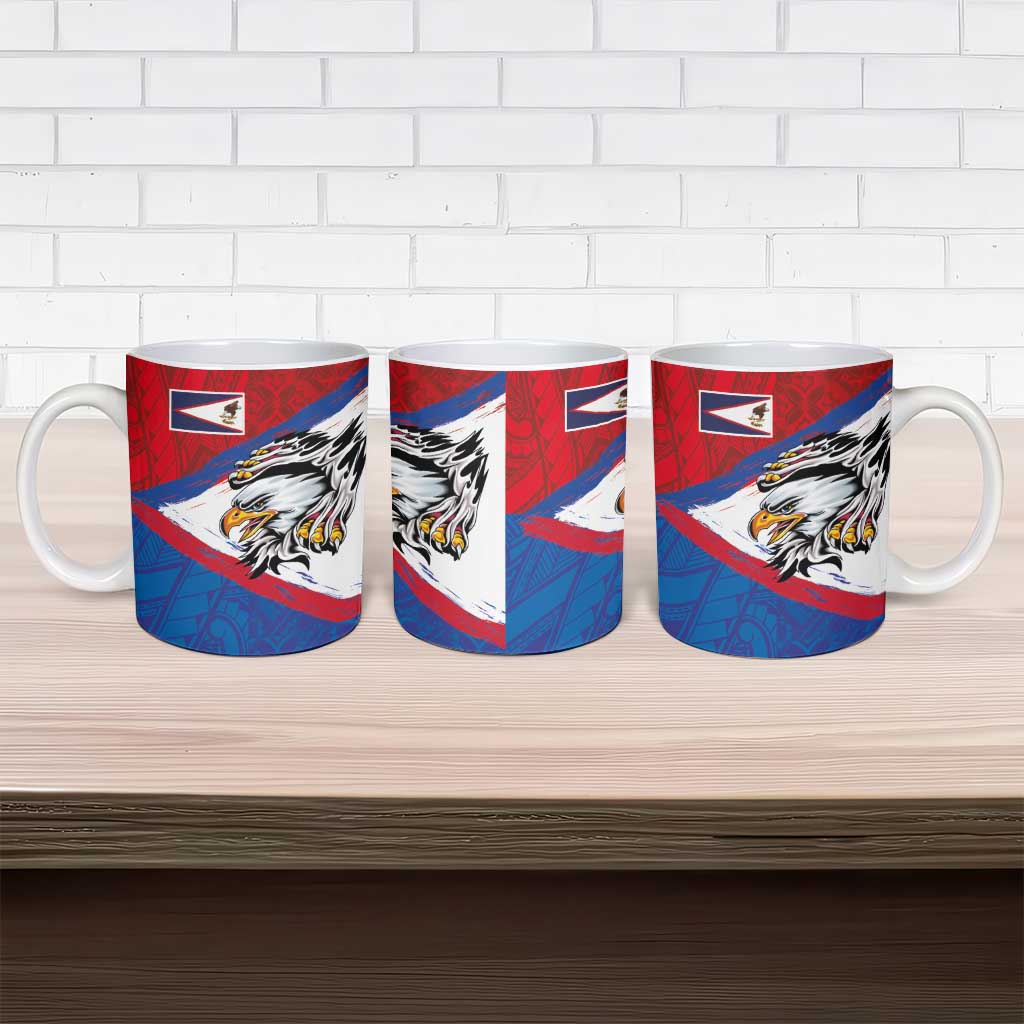 American Samoa Flag Day Ceramic Mug Polynesian Art Geometric with Flag Brush Style