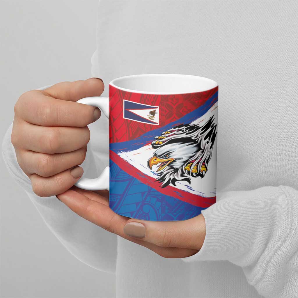 American Samoa Flag Day Ceramic Mug Polynesian Art Geometric with Flag Brush Style