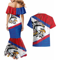 American Samoa Flag Day Couples Matching Mermaid Dress and Hawaiian Shirt Polynesian Art Geometric with Flag Brush Style LT03 - Polynesian Pride