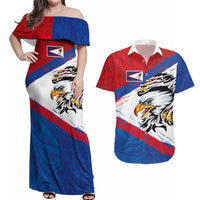 American Samoa Flag Day Couples Matching Off Shoulder Maxi Dress and Hawaiian Shirt Polynesian Art Geometric with Flag Brush Style LT03 Multicolor - Polynesian Pride