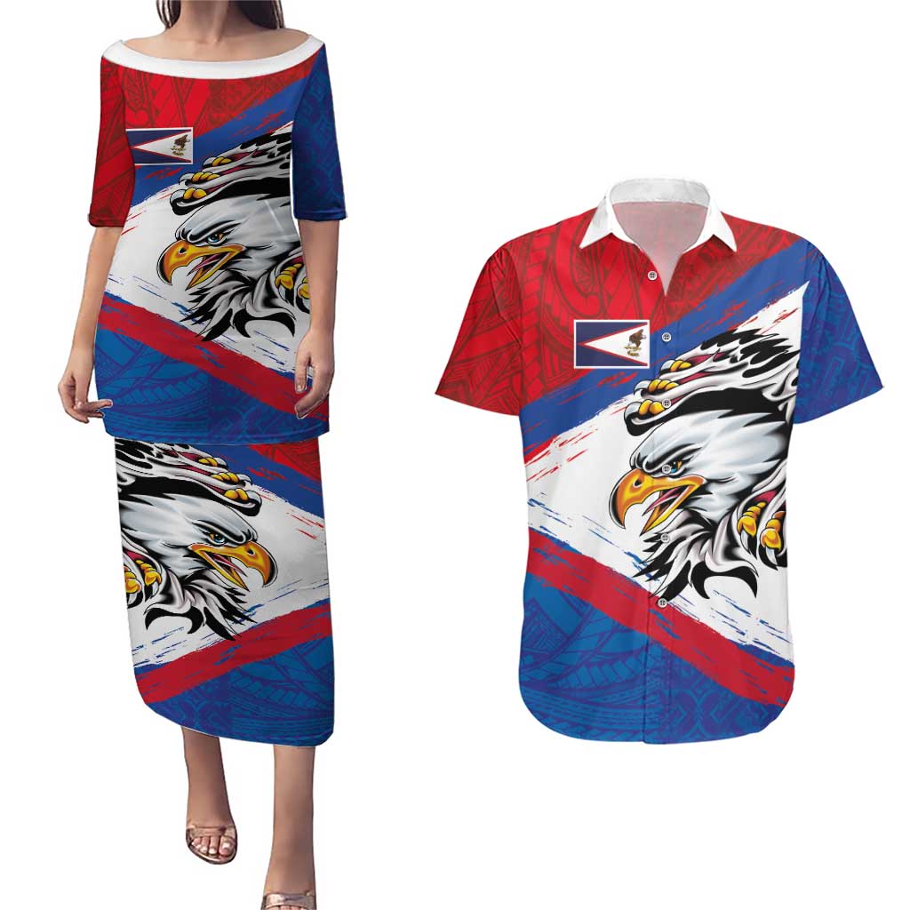American Samoa Flag Day Couples Matching Puletasi and Hawaiian Shirt Polynesian Art Geometric with Flag Brush Style LT03 Multicolor - Polynesian Pride