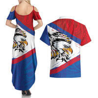 American Samoa Flag Day Couples Matching Summer Maxi Dress and Hawaiian Shirt Polynesian Art Geometric with Flag Brush Style LT03 - Polynesian Pride