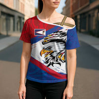 American Samoa Flag Day Cross Shoulder Shirt Polynesian Art Geometric with Flag Brush Style