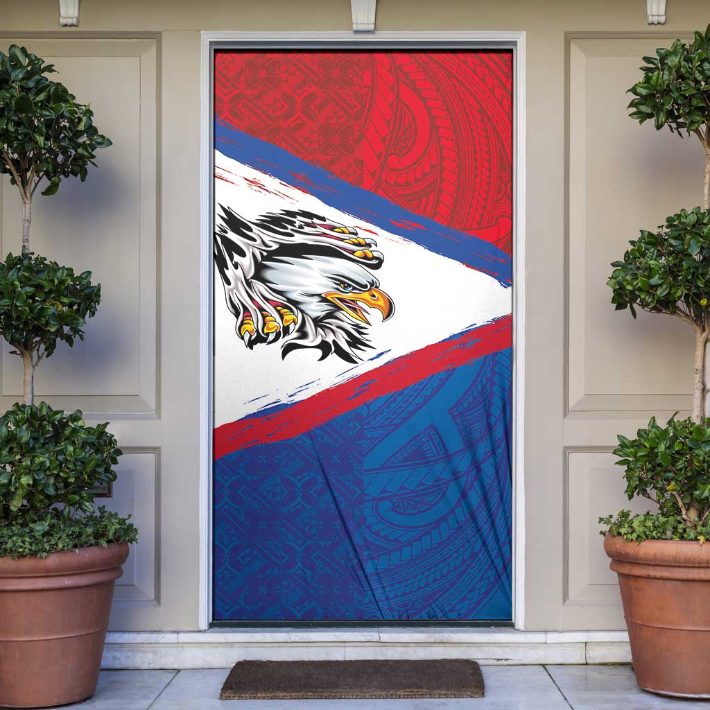 American Samoa Flag Day Door Cover Polynesian Art Geometric with Flag Brush Style LT03 Multicolor - Polynesian Pride