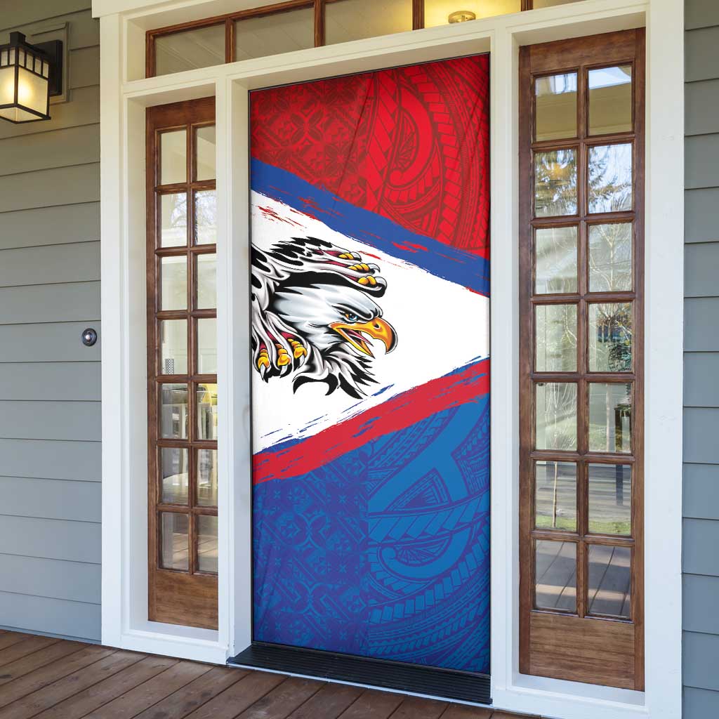 American Samoa Flag Day Door Cover Polynesian Art Geometric with Flag Brush Style LT03 - Polynesian Pride