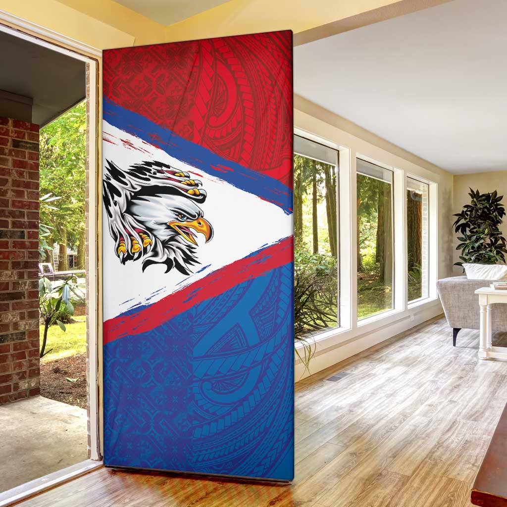 American Samoa Flag Day Door Cover Polynesian Art Geometric with Flag Brush Style LT03 - Polynesian Pride