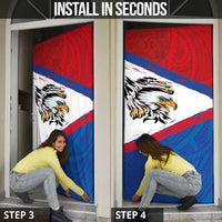 American Samoa Flag Day Door Cover Polynesian Art Geometric with Flag Brush Style LT03 - Polynesian Pride