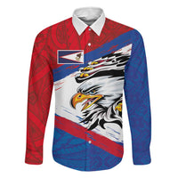 American Samoa Flag Day Family Matching Long Sleeve Bodycon Dress and Hawaiian Shirt Polynesian Art Geometric with Flag Brush Style LT03 Dad's Shirt - Long Sleeve Multicolor - Polynesian Pride