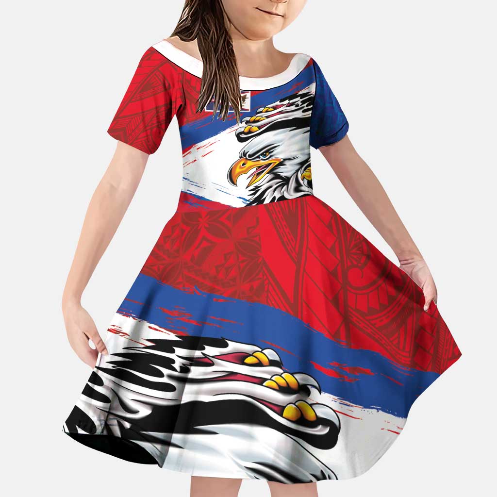 American Samoa Flag Day Family Matching Mermaid Dress and Hawaiian Shirt Polynesian Art Geometric with Flag Brush Style LT03 Daughter's Dress Multicolor - Polynesian Pride