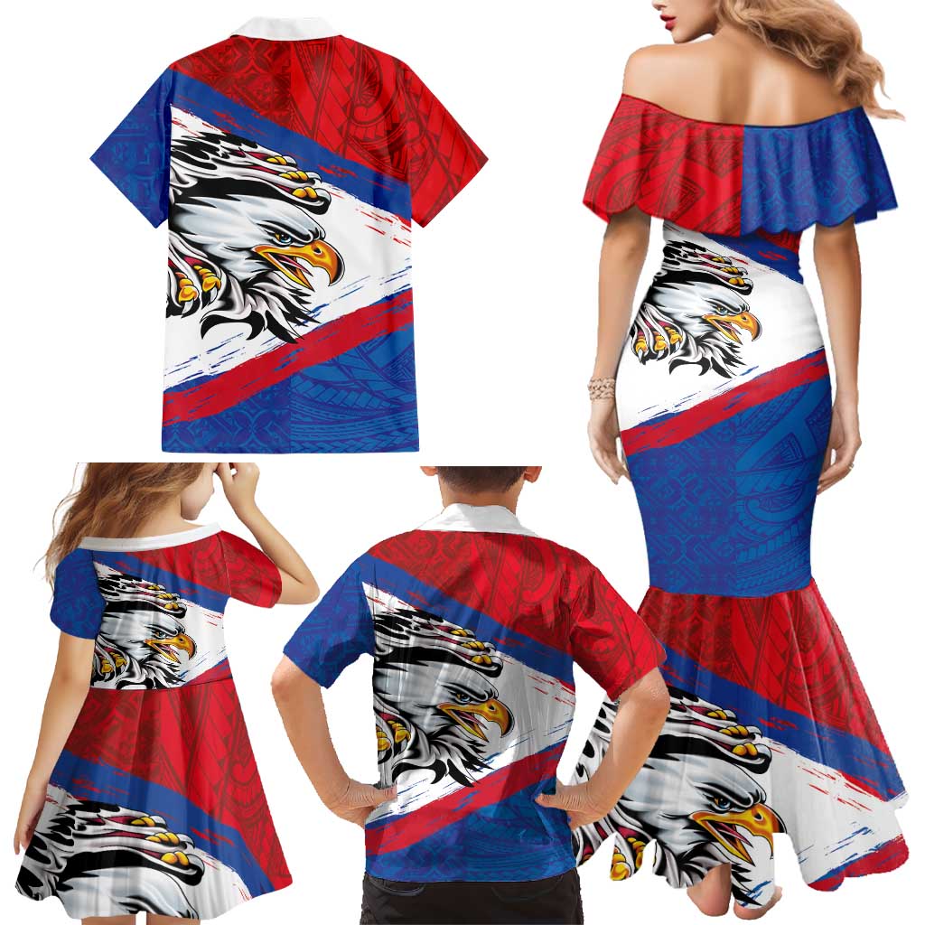 American Samoa Flag Day Family Matching Mermaid Dress and Hawaiian Shirt Polynesian Art Geometric with Flag Brush Style LT03 - Polynesian Pride