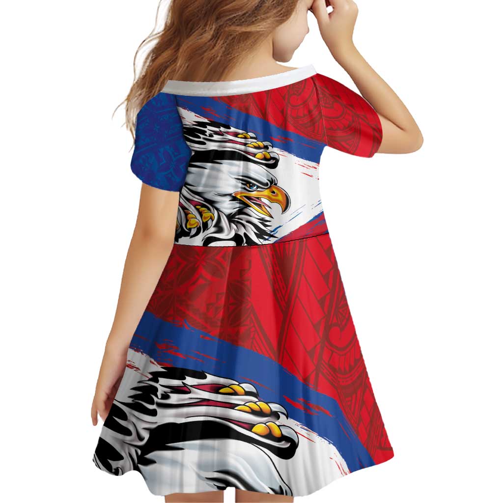 American Samoa Flag Day Family Matching Off The Shoulder Long Sleeve Dress and Hawaiian Shirt Polynesian Art Geometric with Flag Brush Style LT03 - Polynesian Pride