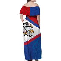American Samoa Flag Day Family Matching Off Shoulder Maxi Dress and Hawaiian Shirt Polynesian Art Geometric with Flag Brush Style