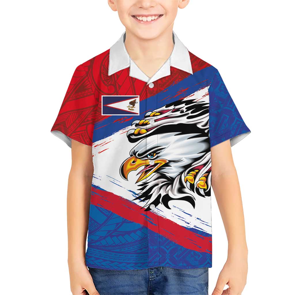 American Samoa Flag Day Family Matching Off Shoulder Maxi Dress and Hawaiian Shirt Polynesian Art Geometric with Flag Brush Style