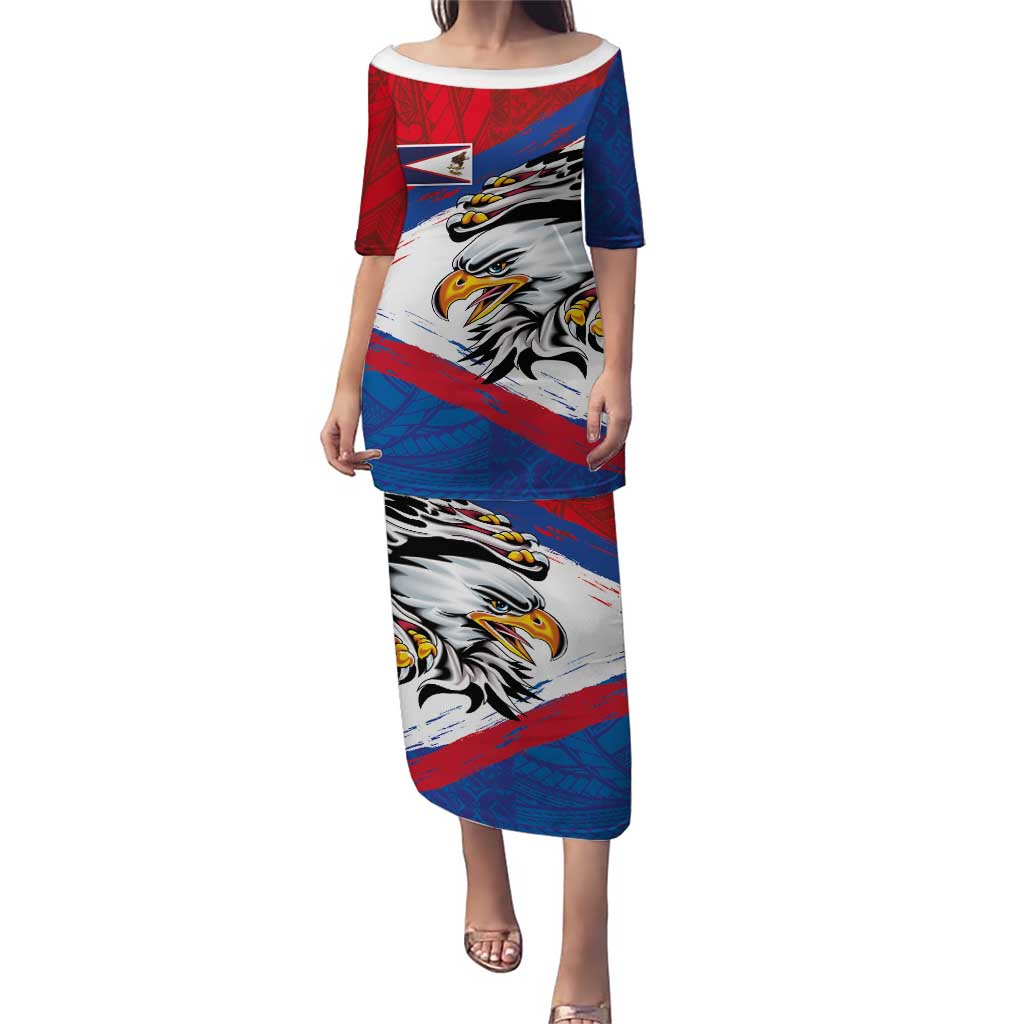American Samoa Flag Day Family Matching Puletasi and Hawaiian Shirt Polynesian Art Geometric with Flag Brush Style