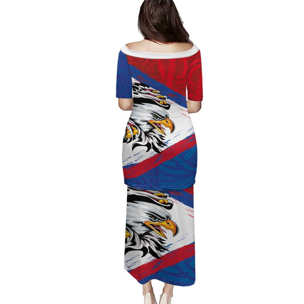 American Samoa Flag Day Family Matching Puletasi and Hawaiian Shirt Polynesian Art Geometric with Flag Brush Style