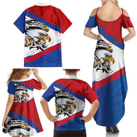 American Samoa Flag Day Family Matching Summer Maxi Dress and Hawaiian Shirt Polynesian Art Geometric with Flag Brush Style