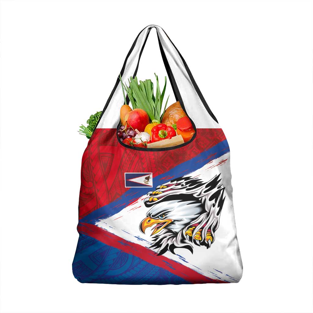 American Samoa Flag Day Grocery Bag Polynesian Art Geometric with Flag Brush Style