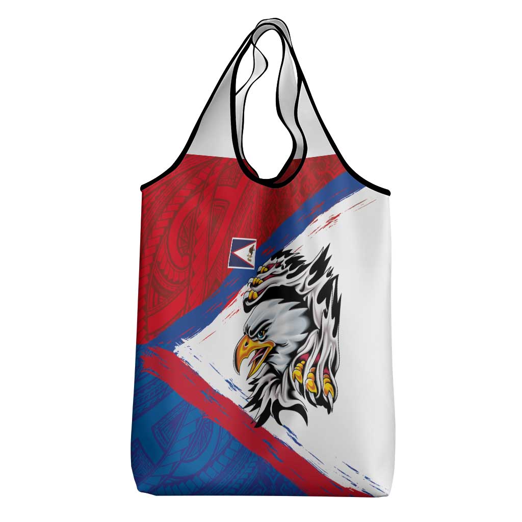 American Samoa Flag Day Grocery Bag Polynesian Art Geometric with Flag Brush Style