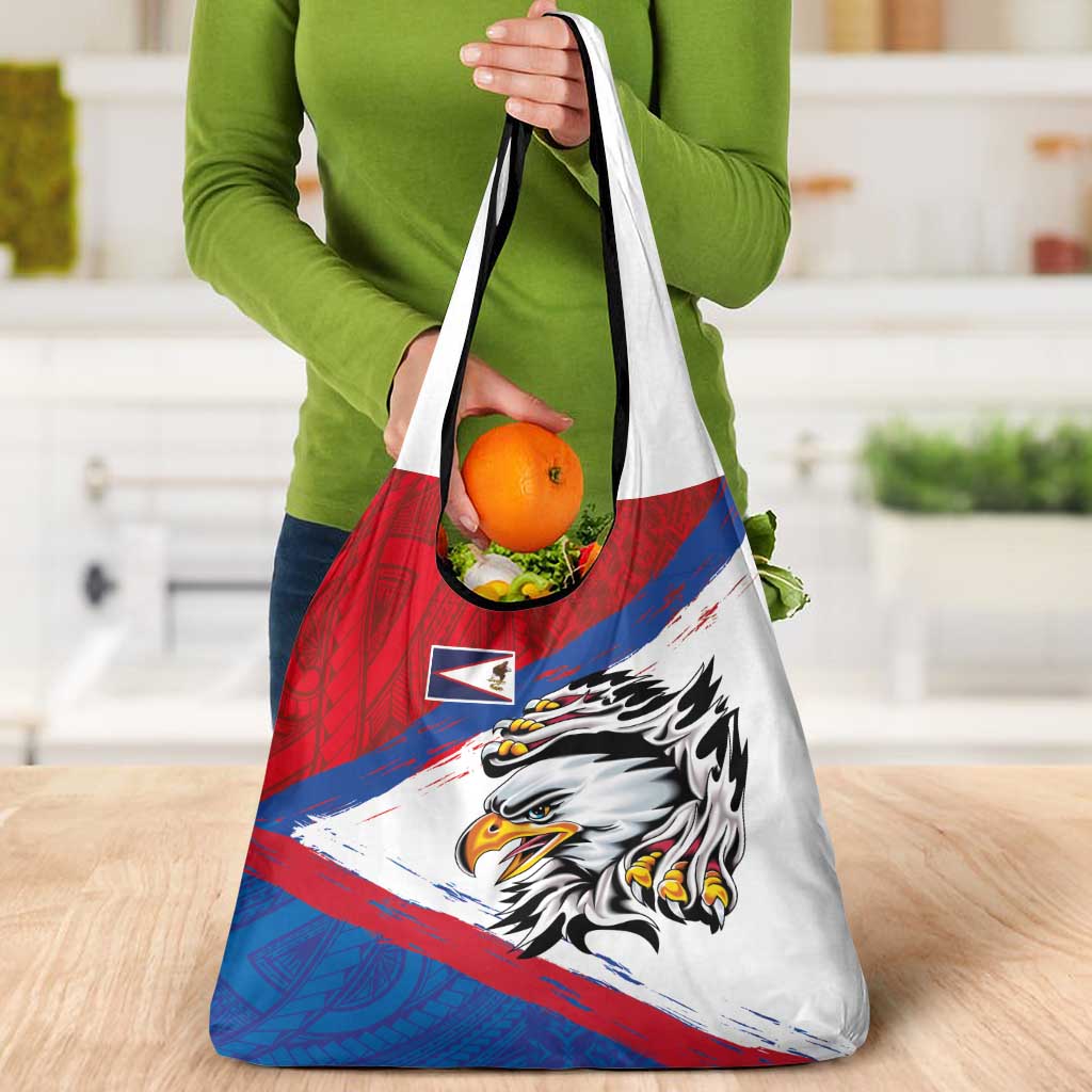 American Samoa Flag Day Grocery Bag Polynesian Art Geometric with Flag Brush Style