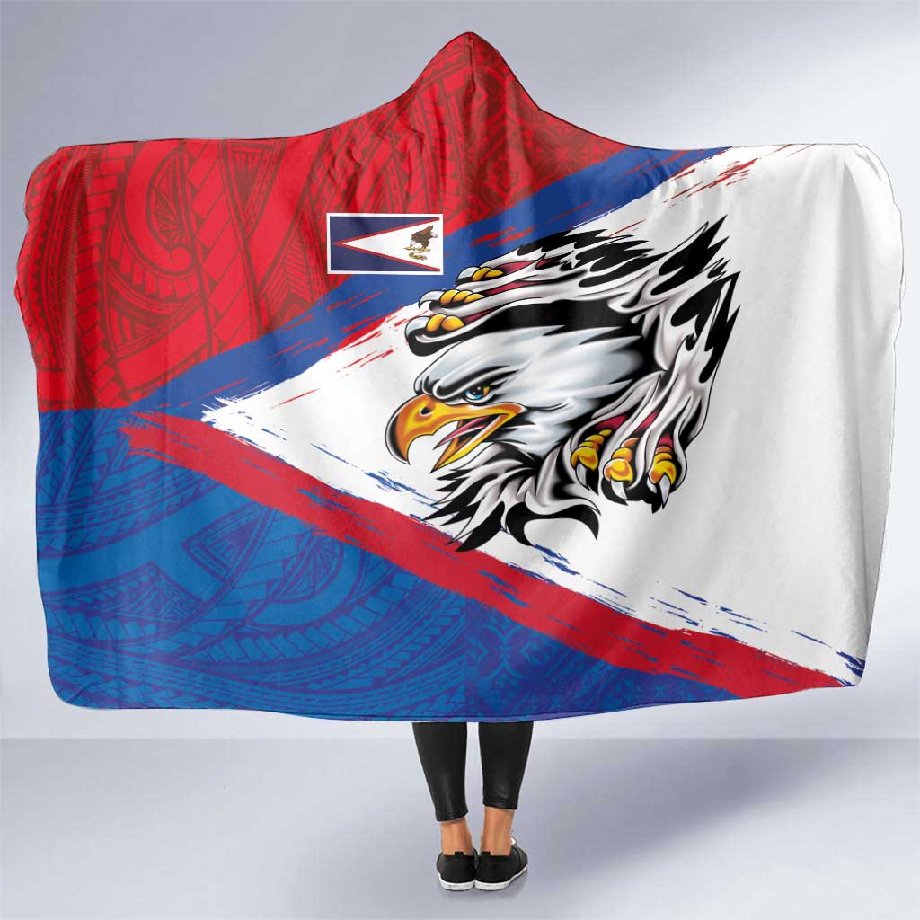 American Samoa Flag Day Hooded Blanket Polynesian Art Geometric with Flag Brush Style