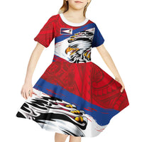 American Samoa Flag Day Kid Short Sleeve Dress Polynesian Art Geometric with Flag Brush Style