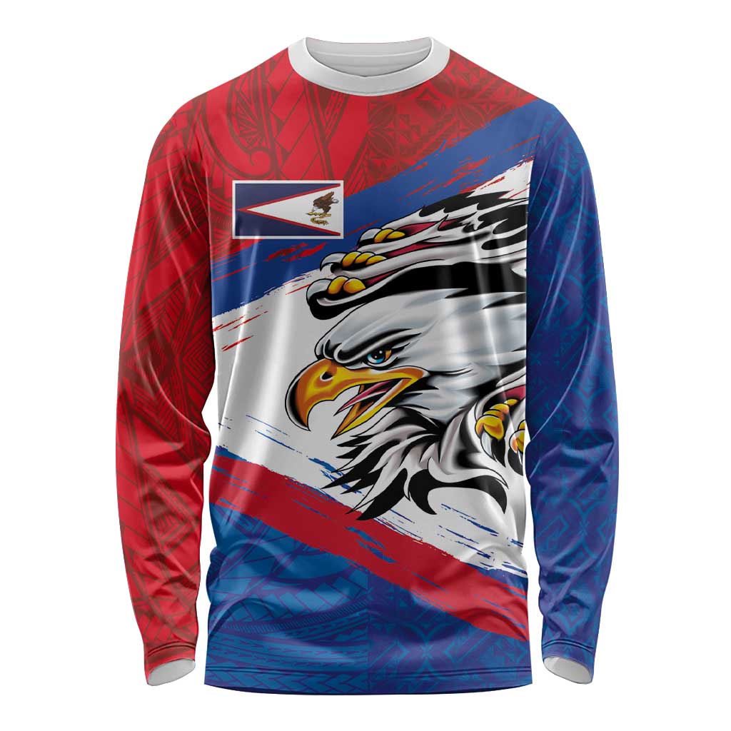 American Samoa Flag Day Long Sleeve Shirt Polynesian Art Geometric with Flag Brush Style LT03 Unisex Multicolor - Polynesian Pride