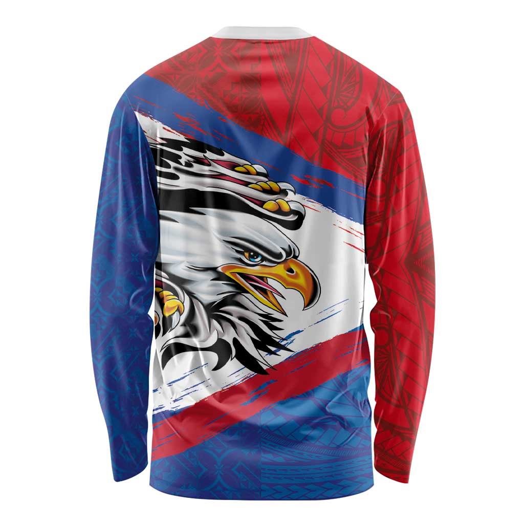 American Samoa Flag Day Long Sleeve Shirt Polynesian Art Geometric with Flag Brush Style LT03 - Polynesian Pride