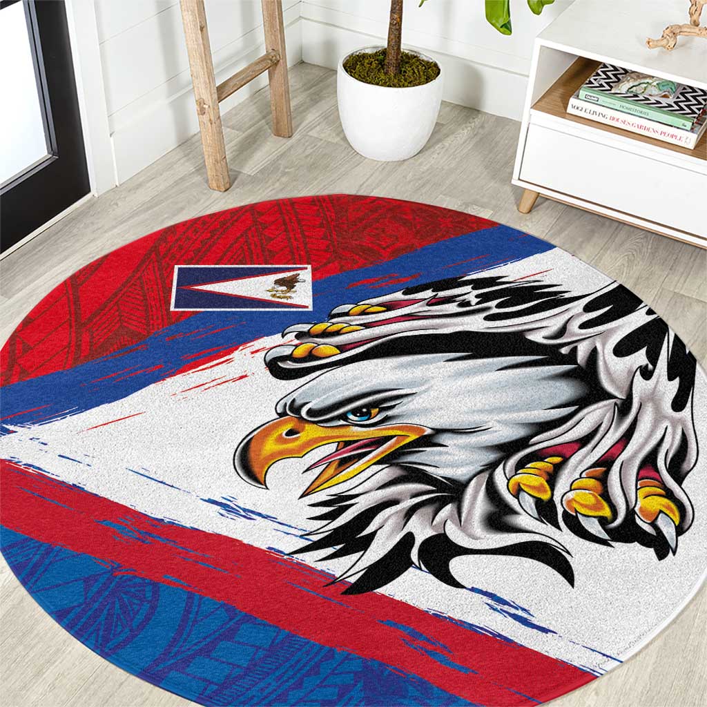American Samoa Flag Day Round Carpet Polynesian Art Geometric with Flag Brush Style