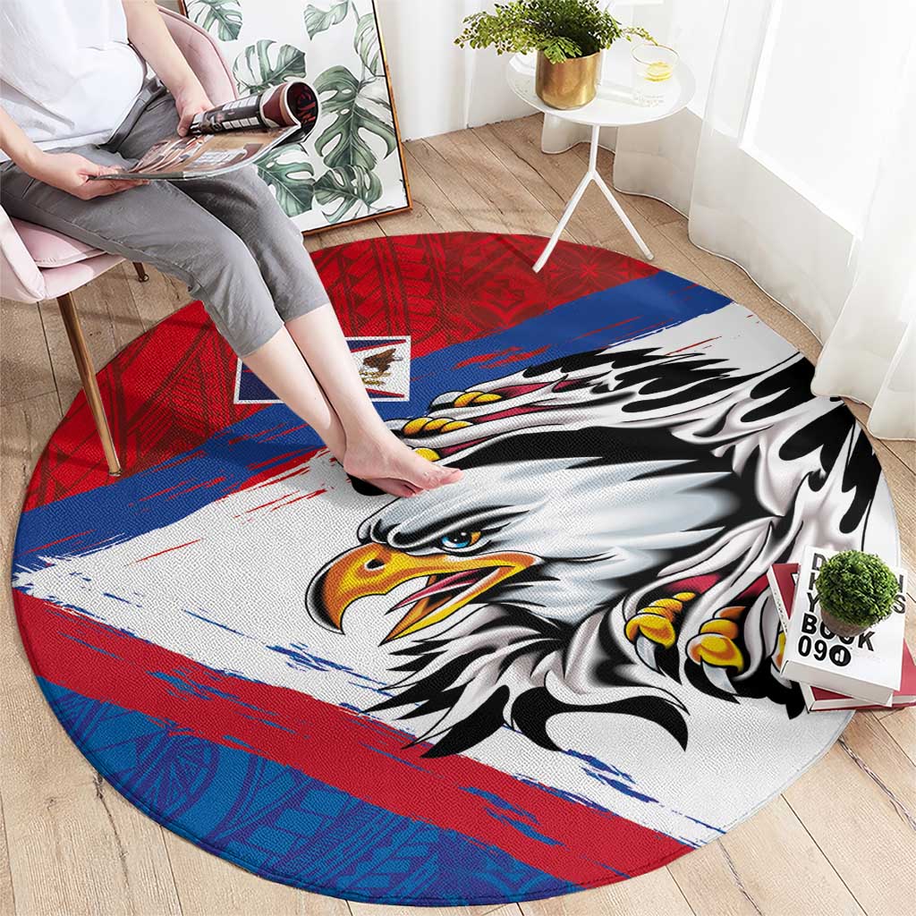 American Samoa Flag Day Round Carpet Polynesian Art Geometric with Flag Brush Style