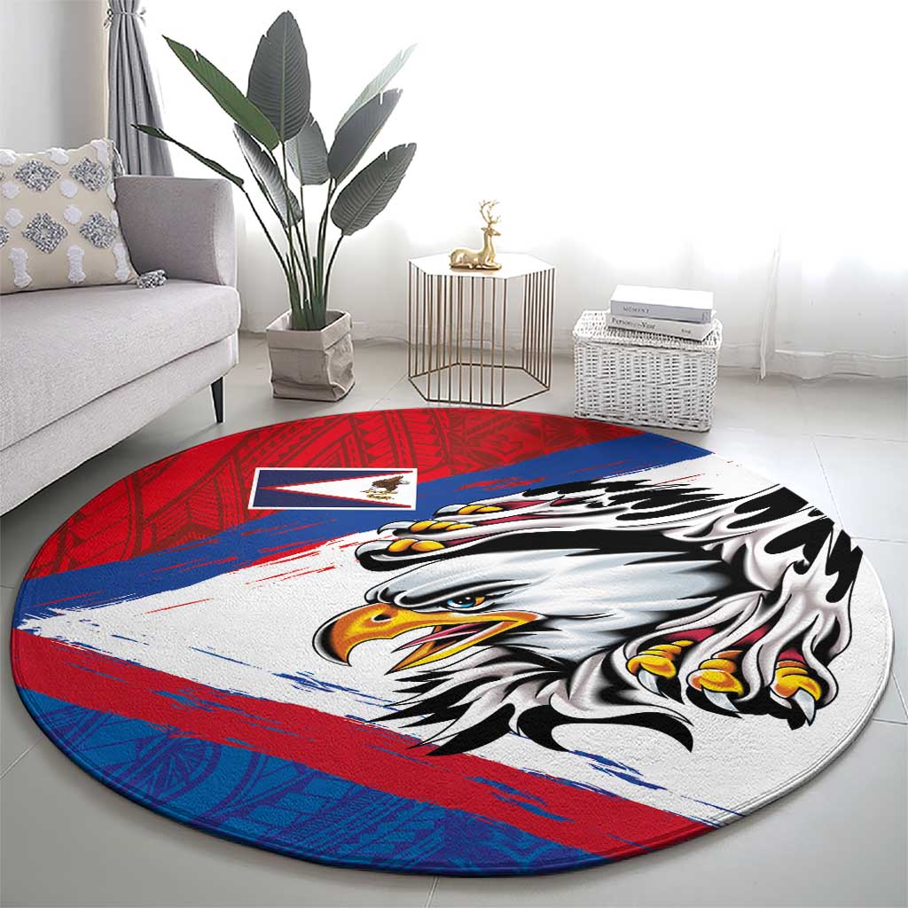 American Samoa Flag Day Round Carpet Polynesian Art Geometric with Flag Brush Style