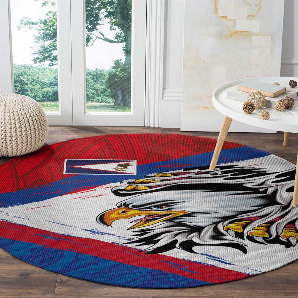 American Samoa Flag Day Round Carpet Polynesian Art Geometric with Flag Brush Style