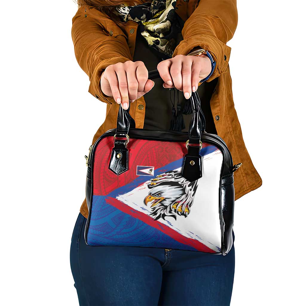 American Samoa Flag Day Shoulder Handbag Polynesian Art Geometric with Flag Brush Style