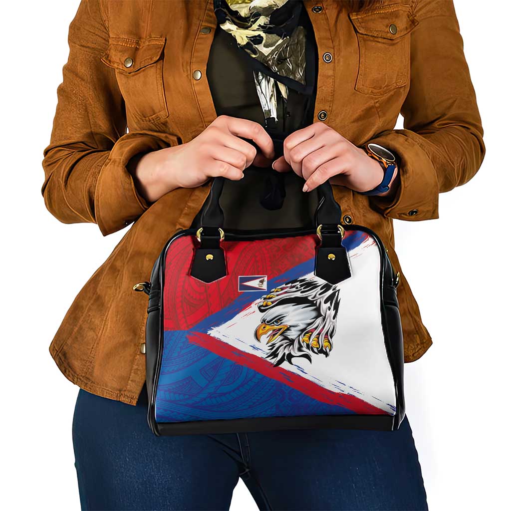 American Samoa Flag Day Shoulder Handbag Polynesian Art Geometric with Flag Brush Style
