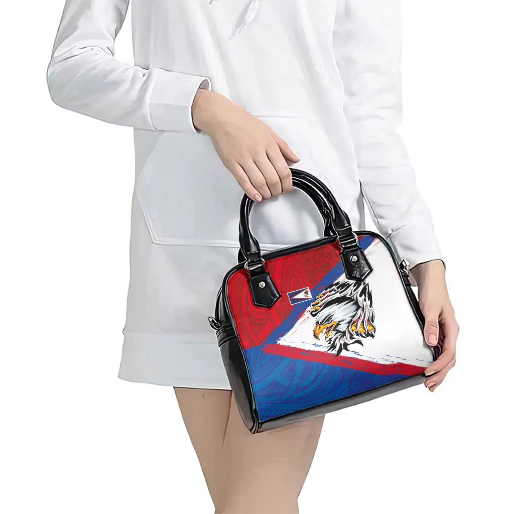 American Samoa Flag Day Shoulder Handbag Polynesian Art Geometric with Flag Brush Style