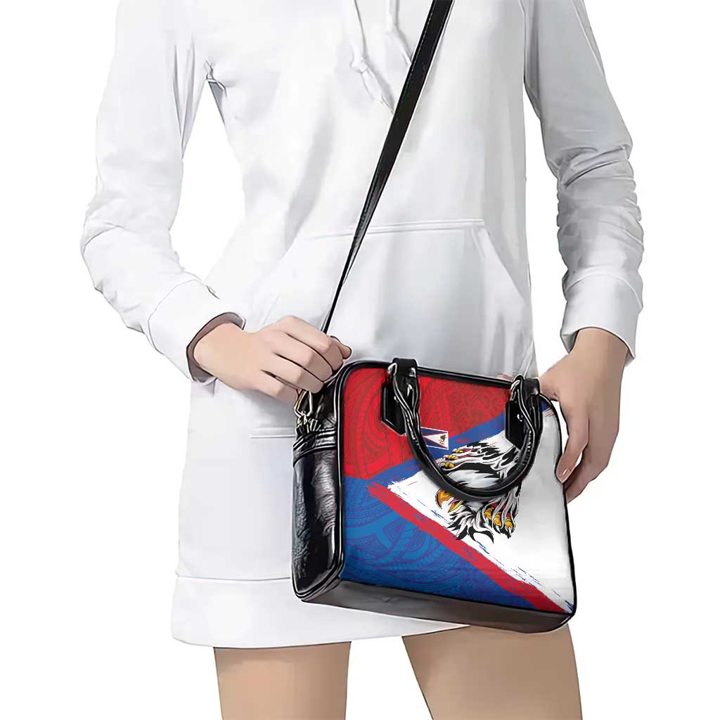 American Samoa Flag Day Shoulder Handbag Polynesian Art Geometric with Flag Brush Style