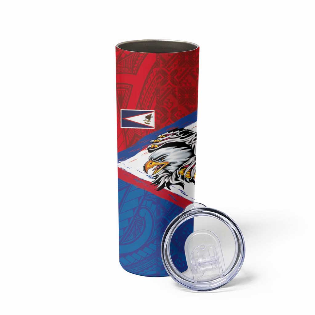 American Samoa Flag Day Skinny Tumbler Polynesian Art Geometric with Flag Brush Style