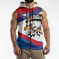 American Samoa Flag Day Sleeveless Zip Hoodie Polynesian Art Geometric with Flag Brush Style
