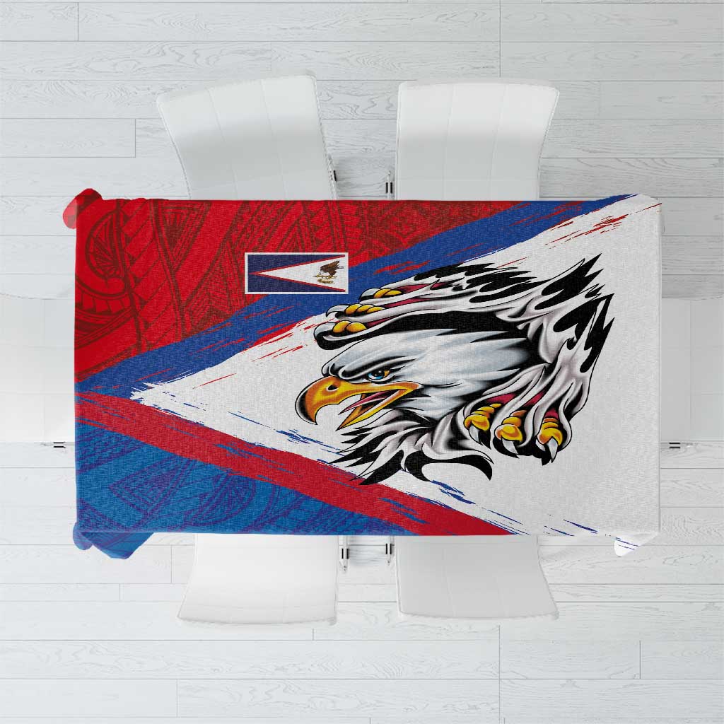 American Samoa Flag Day Tablecloth Polynesian Art Geometric with Flag Brush Style