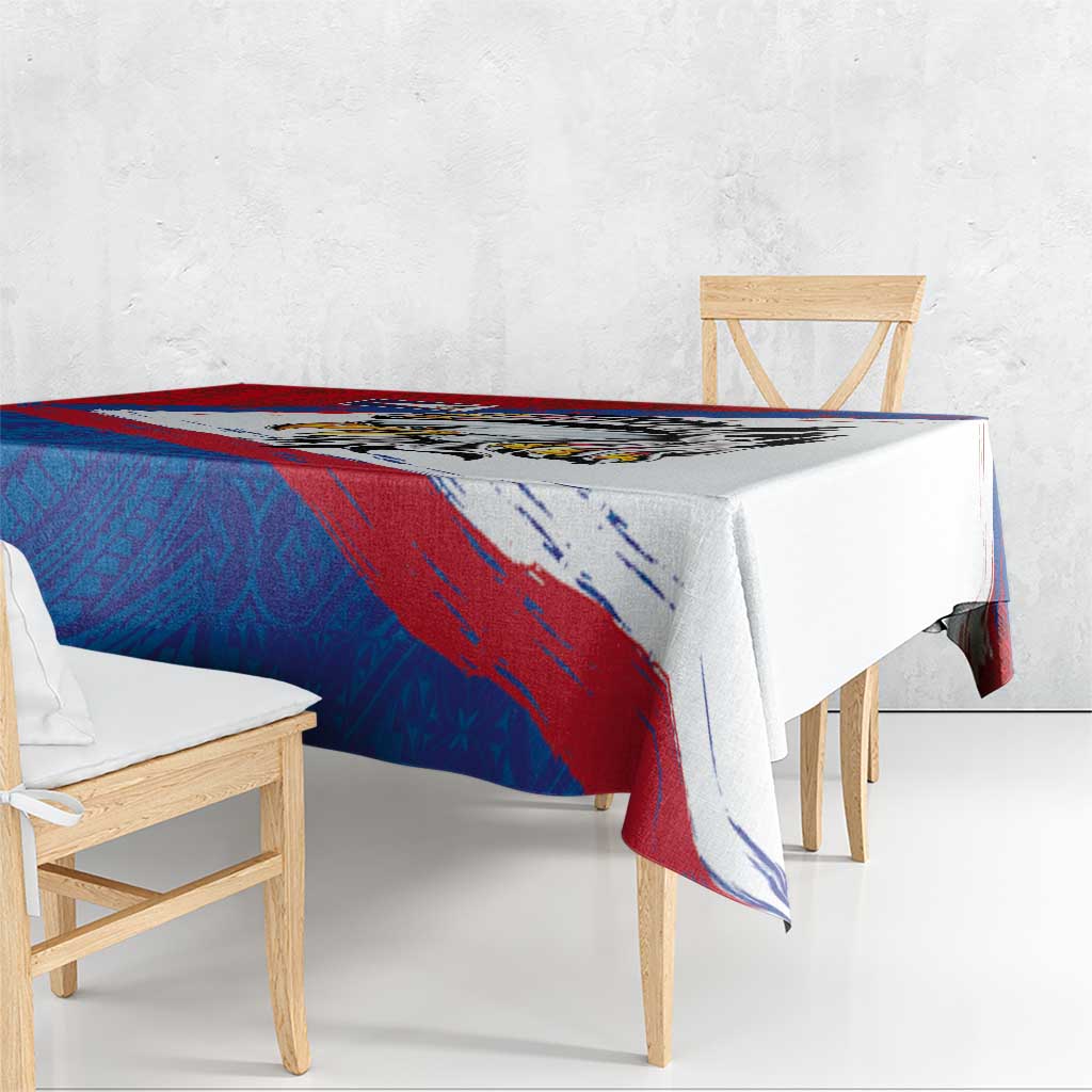 American Samoa Flag Day Tablecloth Polynesian Art Geometric with Flag Brush Style