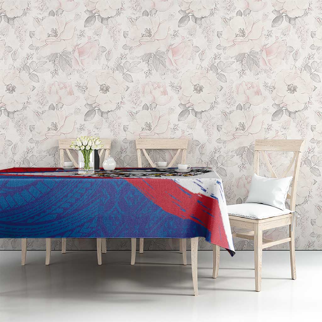 American Samoa Flag Day Tablecloth Polynesian Art Geometric with Flag Brush Style