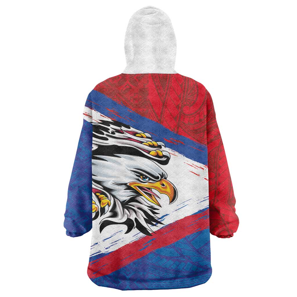 American Samoa Flag Day Wearable Blanket Hoodie Polynesian Art Geometric with Flag Brush Style
