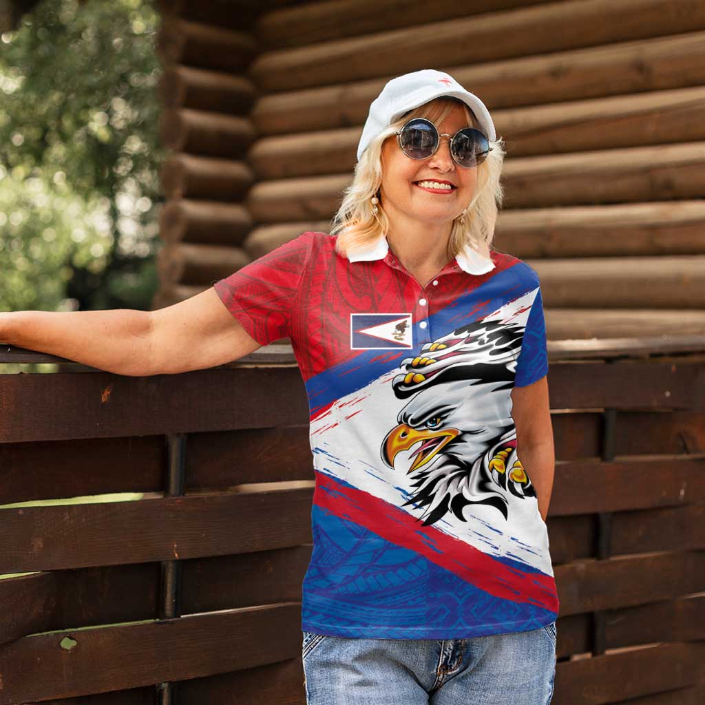 American Samoa Flag Day Women Polo Shirt Polynesian Art Geometric with Flag Brush Style