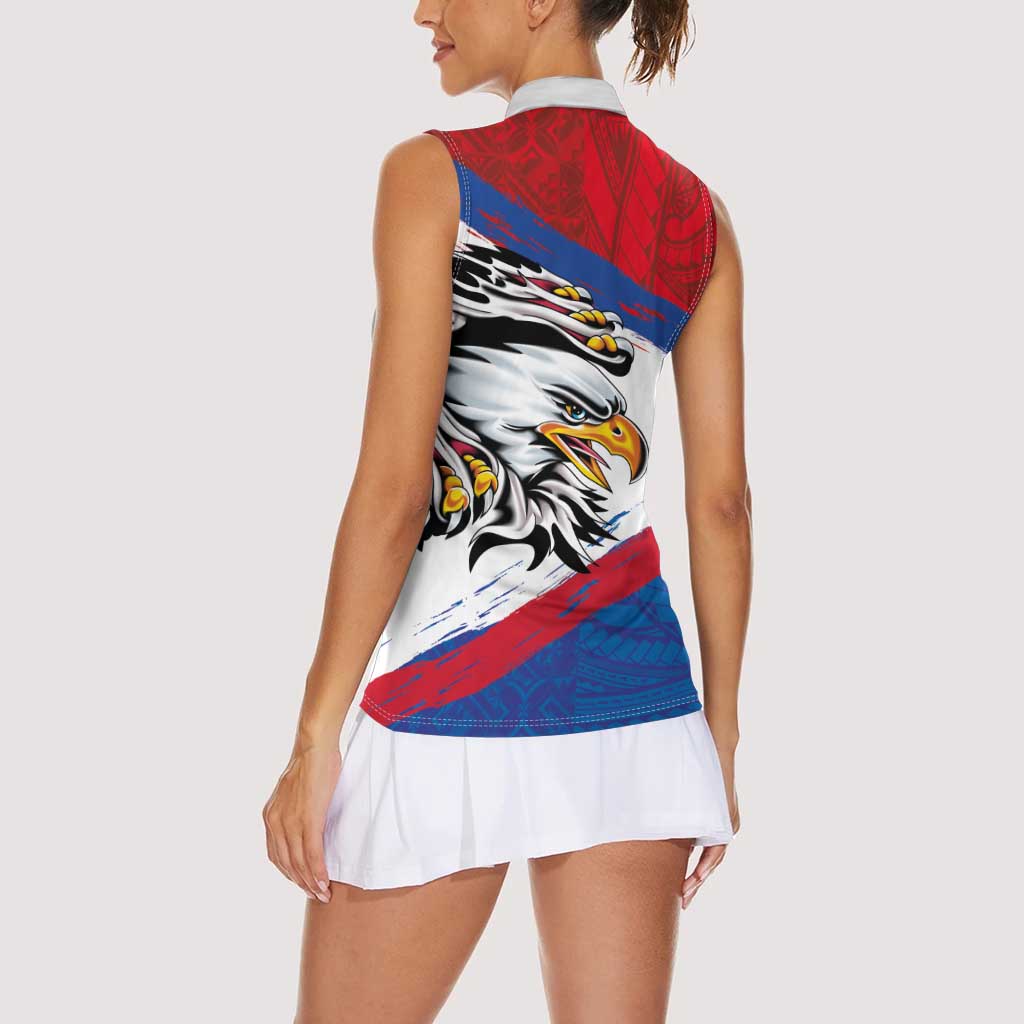 American Samoa Flag Day Women Sleeveless Polo Shirt Polynesian Art Geometric with Flag Brush Style