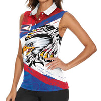 American Samoa Flag Day Women Sleeveless Polo Shirt Polynesian Art Geometric with Flag Brush Style